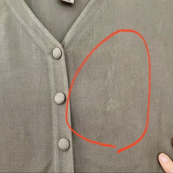 Eileen Fisher 100% Silk Light Brown Mocha Herringbone Button Front Tunic Top S M - Picture 7 of 9